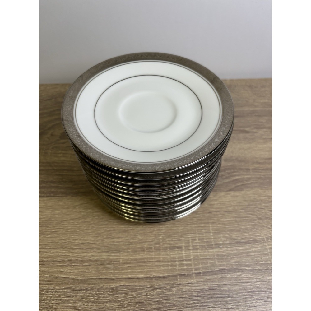 Set of 12 Noritake Crestwood Platinum 4166 Saucers Fine Porcelain 6''